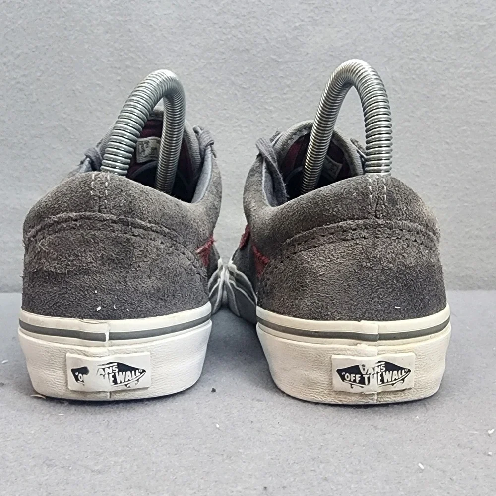 Vans Old Skool Suede Sneakers Grey Burgundy Skate Shoes Mens 6 Womens 7.5